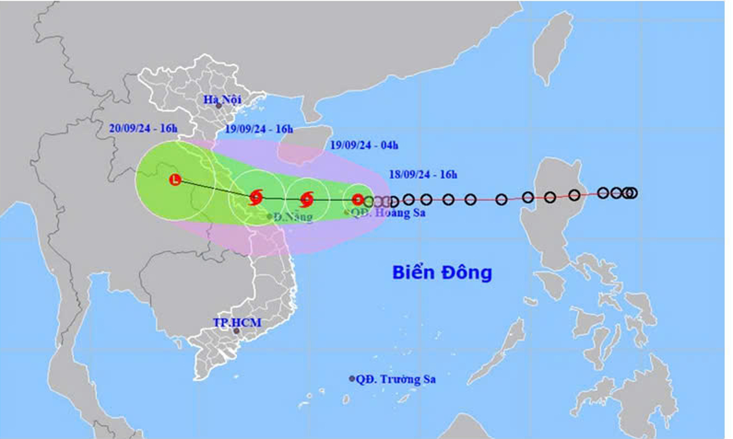 Vị trí và hướng di chuyển của áp thấp nhiệt đới. (Nguồn: nchmf.gov.vn)