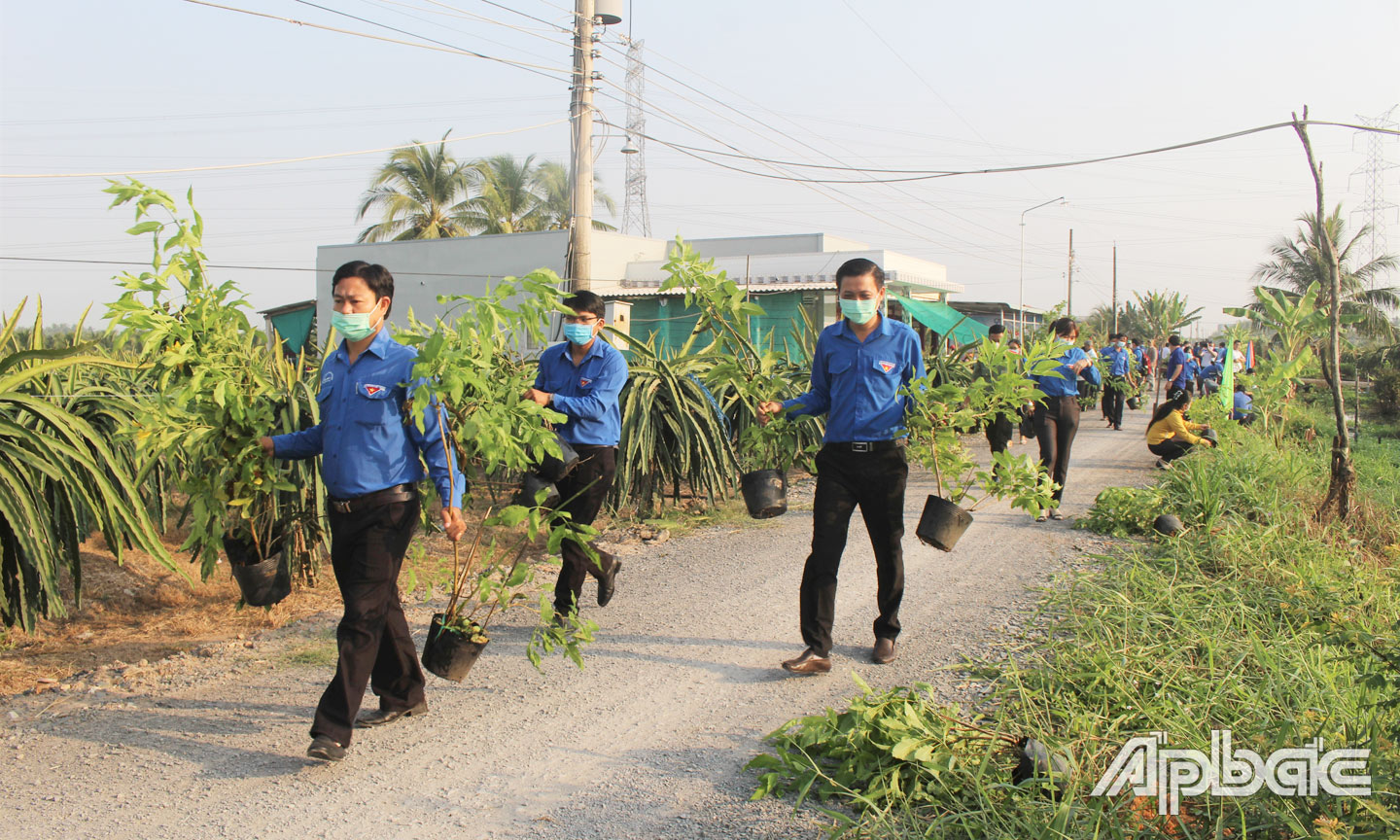 Thanh niên tham gia trồng cây xanh, bảo vệ môi trường.