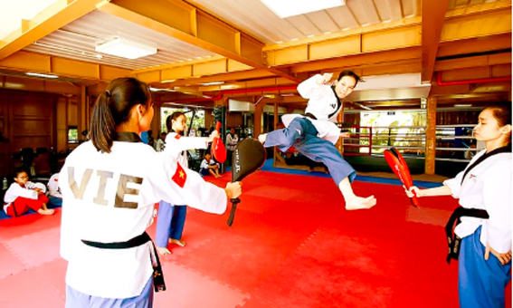 Đội tuyển quyền taekwondo Việt Nam tập luyện tại Bà Rịa - Vũng Tàu.