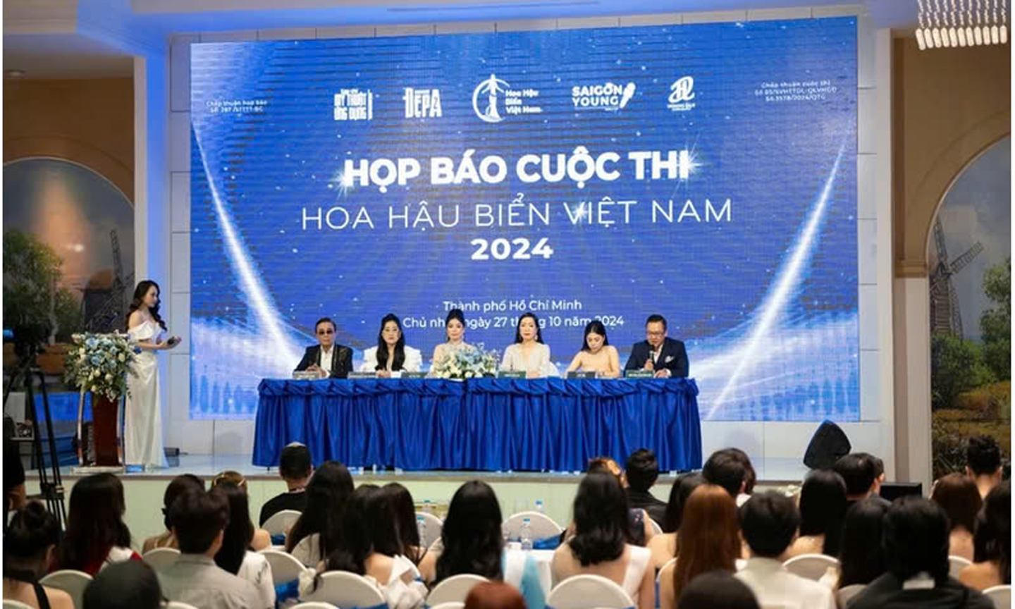 Toàn cảnh họp báo cuộc thi Hoa hậu Biển Việt Nam 2024 tại Thành phố Hồ Chí Minh.