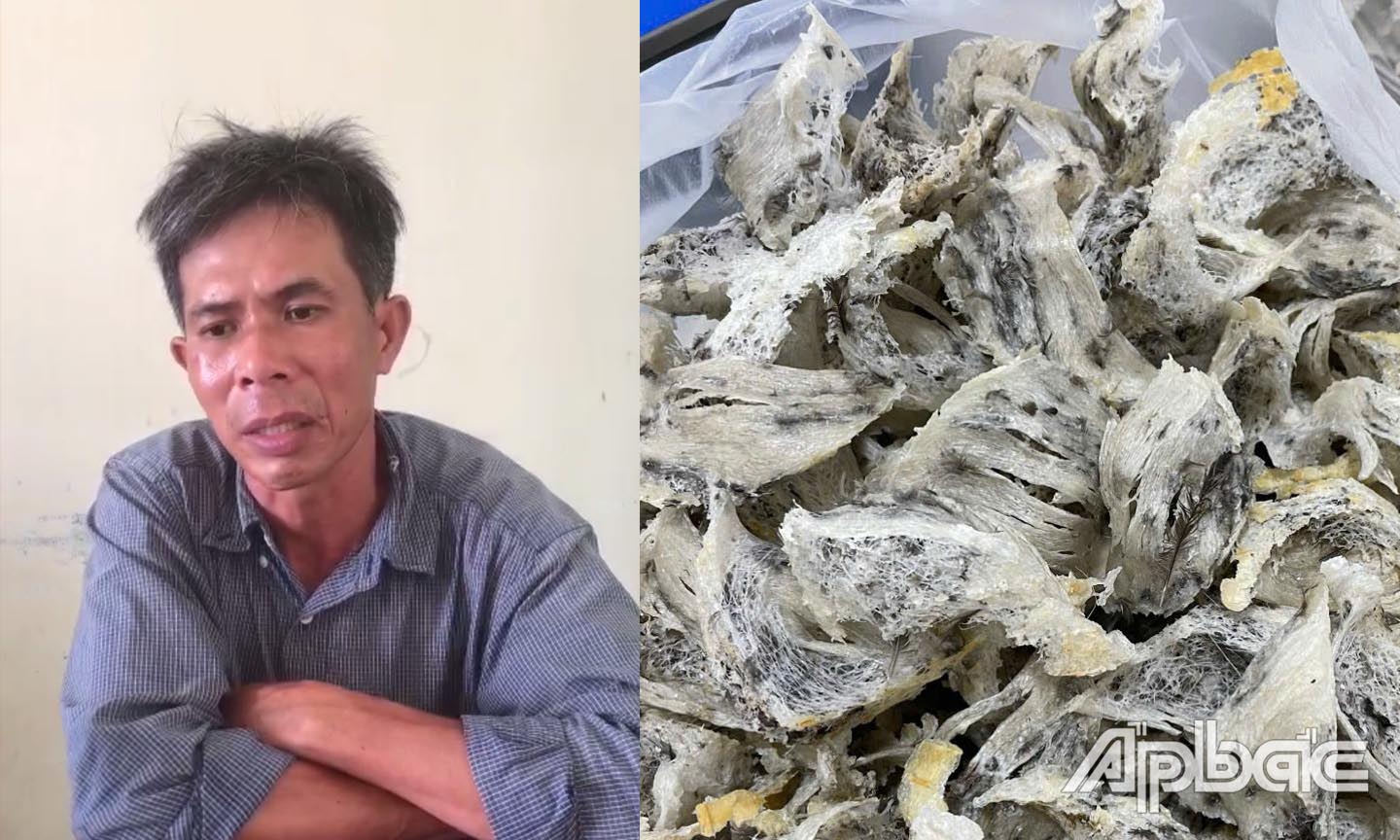 Đối tượng Khiêm và tang vật tại cơ quan điều tra.