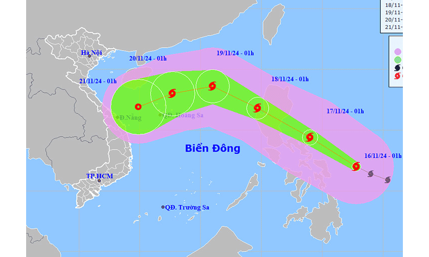 Vị trí và đường đi của bão Man-Yi. Ảnh: NCHMF