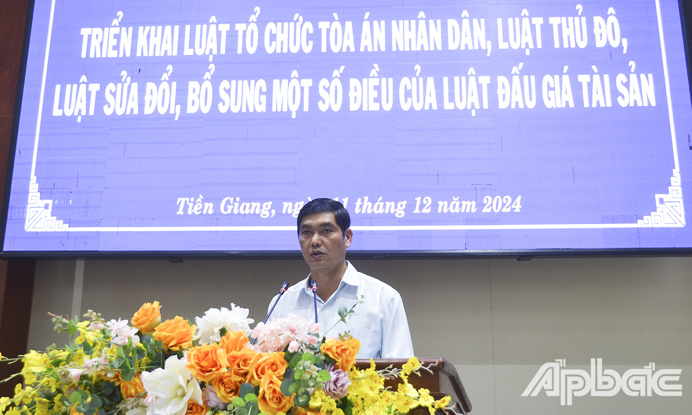 Giám đốc Sở Tư pháp Phạm Công Hùng phát biểu tại hội nghị.