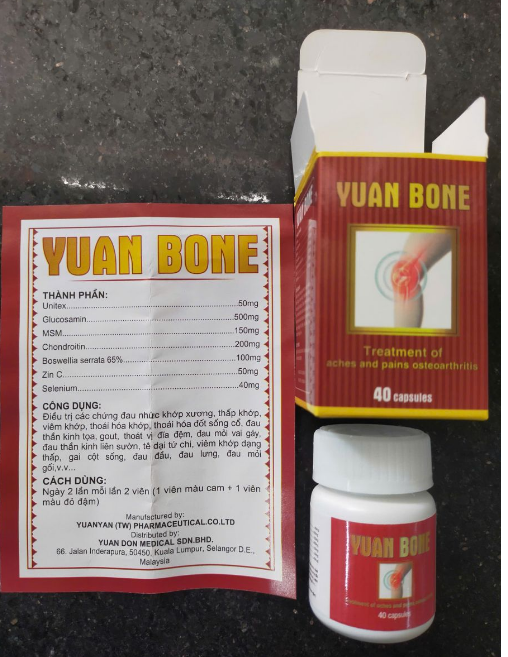 Hình ảnh Viên nang cứng Yuan Bone giả và công dụng của sản phẩm.