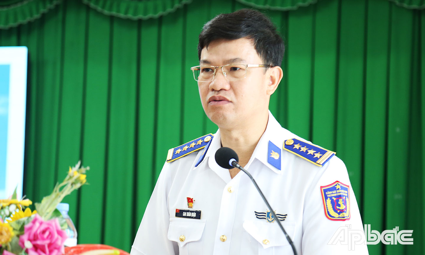 Đại tá Cao Xuân Quân, Phó Chính ủy BTL Vùng CSB 3, phát biểu tại Hội nghị