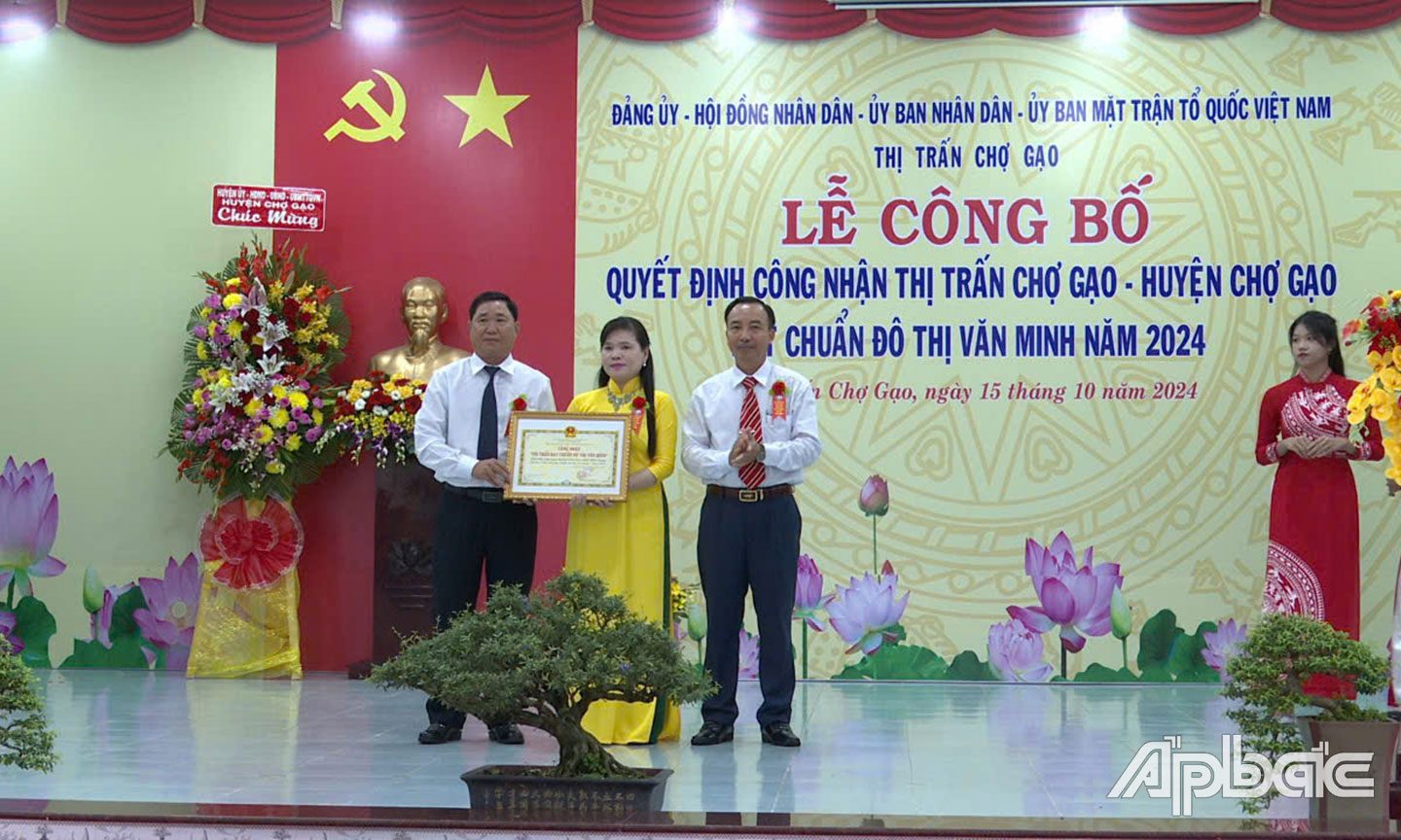 Năm 2024, thị trấn Chợ Gạo được công nhận đạt chuẩn đô thị văn minh.                                                                    Ảnh: AN KHƯƠNG