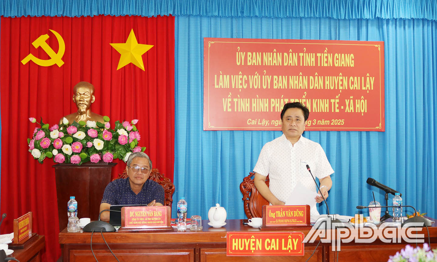 Ông Trần Văn Dũng, Ủy viên Ban Thường vụ Tỉnh ủy, Phó Chủ tịch Thường trực UBND tỉnh Tiền Giang phát biểu kết luận buổi làm việc