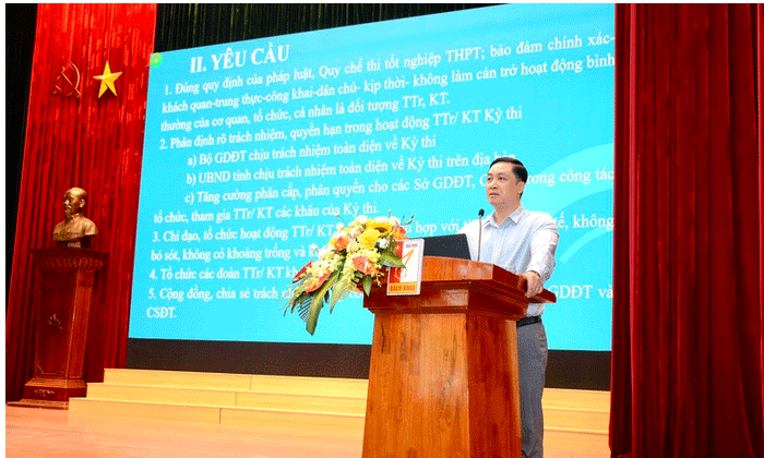 Ông Nguyễn Đức Cường nhấn mạnh, một sơ suất nhỏ cũng đủ để gây tổn hại đến hàng chục thí sinh - Ảnh: VGP/Tuệ Lâm