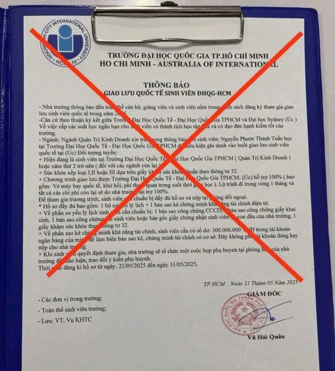 Văn bản mạo danh nhà trường.