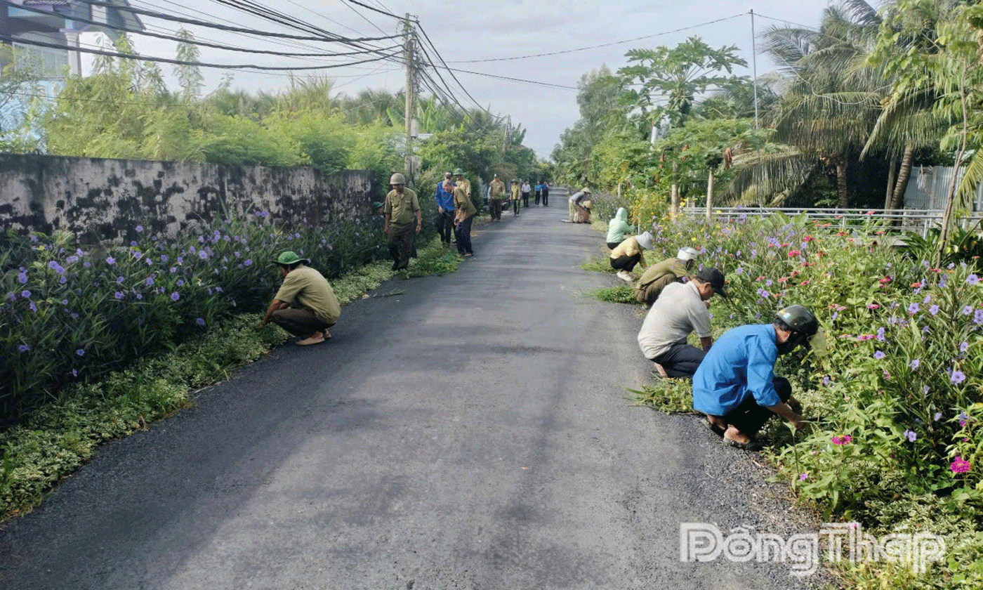 Các ngành, đoàn thể xã Chợ Gạo ra quân vệ sinh các tuyến đường.
