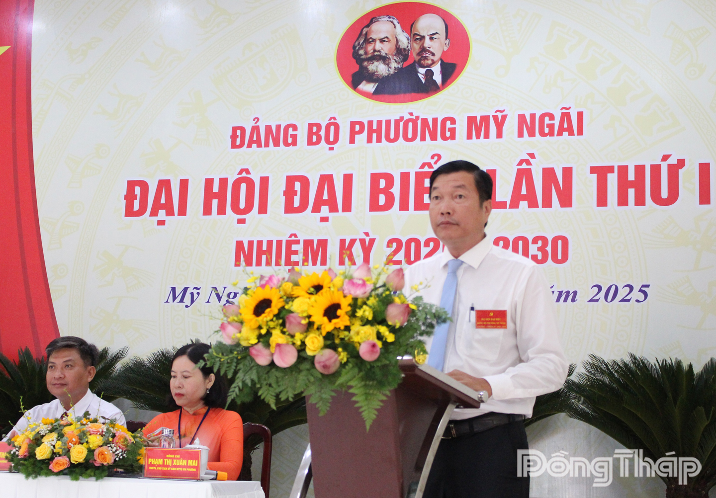Đồng chí Võ Phan Thành Minh, Bí thư Đảng ủy, Chủ tịch Hội đồng nhân dân phường Mỹ Ngãi phát biểu bế mạc Đại hội.